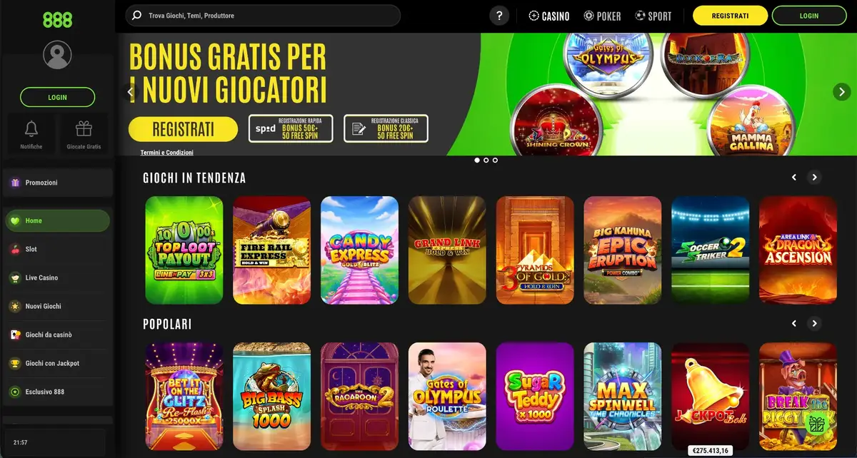 Schermata del casinò 888casino