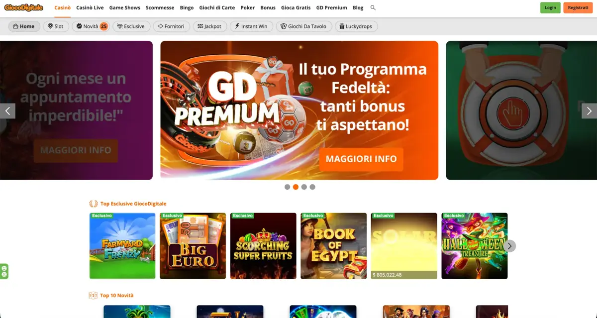 Schermata del casinò Gioco Digitale