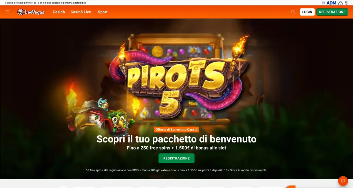 Schermata del casinò LeoVegas